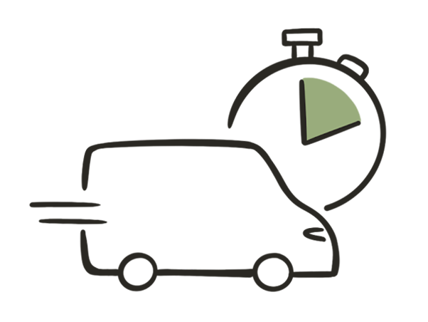 Adaptabilité Icone représentant l'adaptabilité : un camion de transport et un chronomètre.