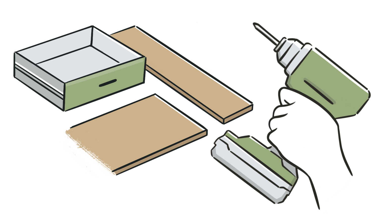 optan-illustration-ameublement Illustration représentant le service de déménagement : La préparation avec la mise en carton et la protection.